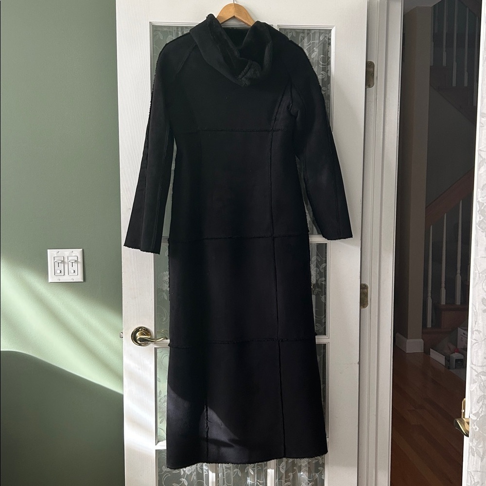 BEBE FULL LENGTH HOODED SUEDE COAT - Picture 4 of 6